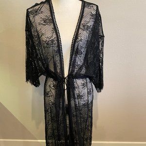 Elegant Black Lace Kimono Robe